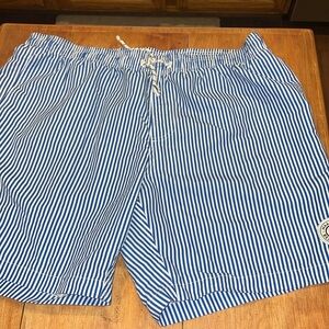 Men’s Maamgic Blue and White Vertical Striped Swim Trunks
